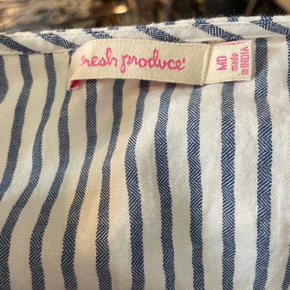 Women's Medium Fresh Produce Blue Stripe Tassel Sleeveless Cotton Blouse - Picture 4 of 5